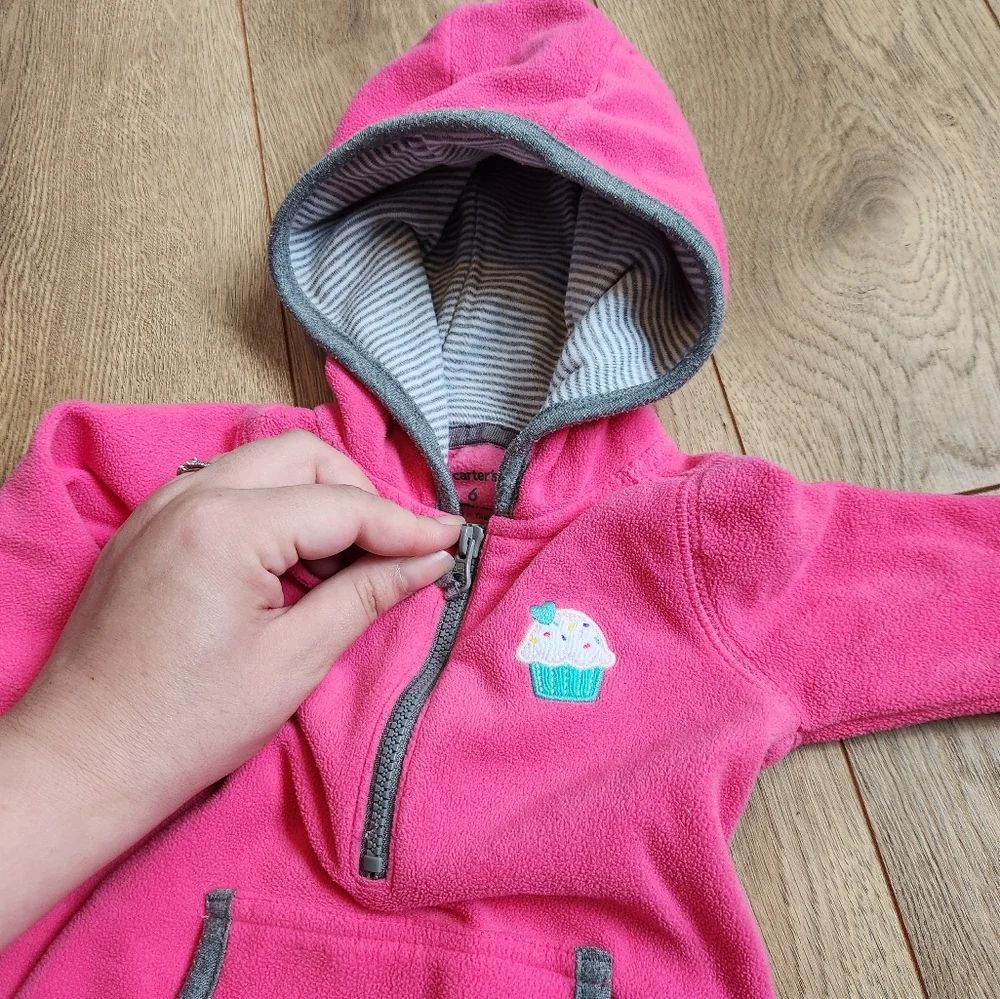 Pink Fleece Hooded Cupcake Romper